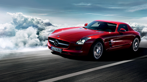 Mercedes-Benz SLS AMG Red Mercedes-Benz SLS AMG on a highway.