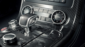 Mercedes-Benz Interior Carbon fiber interior of a Mercedes-Benz SLS AMG Roadster.