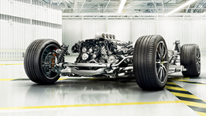 Mercedes-Benz Aluminum Repair Mercedes-Benz aluminum frame and motor at an auto body shop after being repaired.